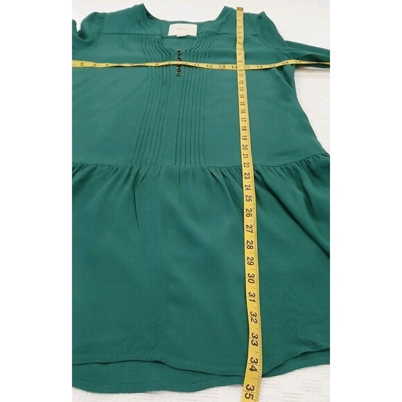 Maeve Anthropology Green Drop Waist Dress Ruffles Quilted Pleated Buttons Size S - Picture 3 of 8